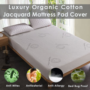 Luxury Hypoallergenic Organic Cotton Waterproof Deep Mattress Pad Protector Jacquard Knit Mattress Pad 100% Waterproof